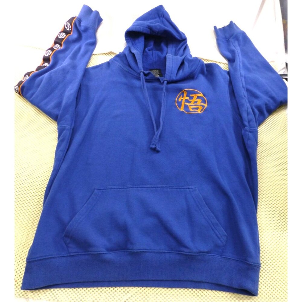 Dragon Ball Z Goku Blue Pullover Hoodie With Kanji Logo & Sleeve Taping Design X